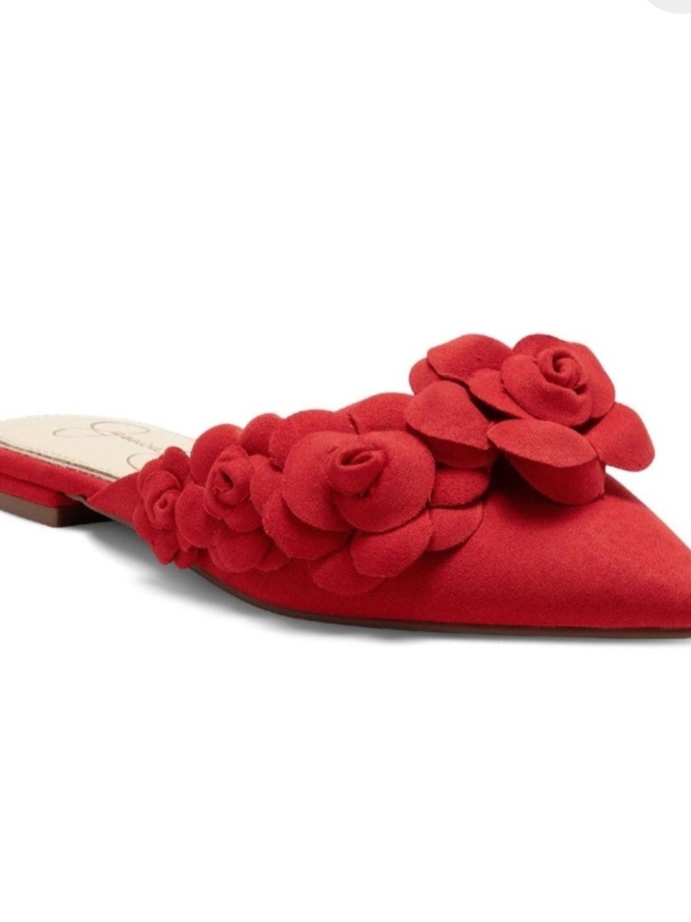Jessica Simpson Red Pointed-Toe Floral Applique Mule